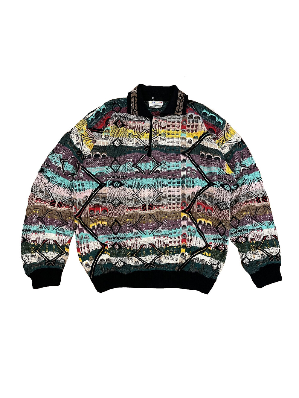 Vintage COOGI Australia 3D Knit Wool Collared Sweater Multicolor Medium RARE!